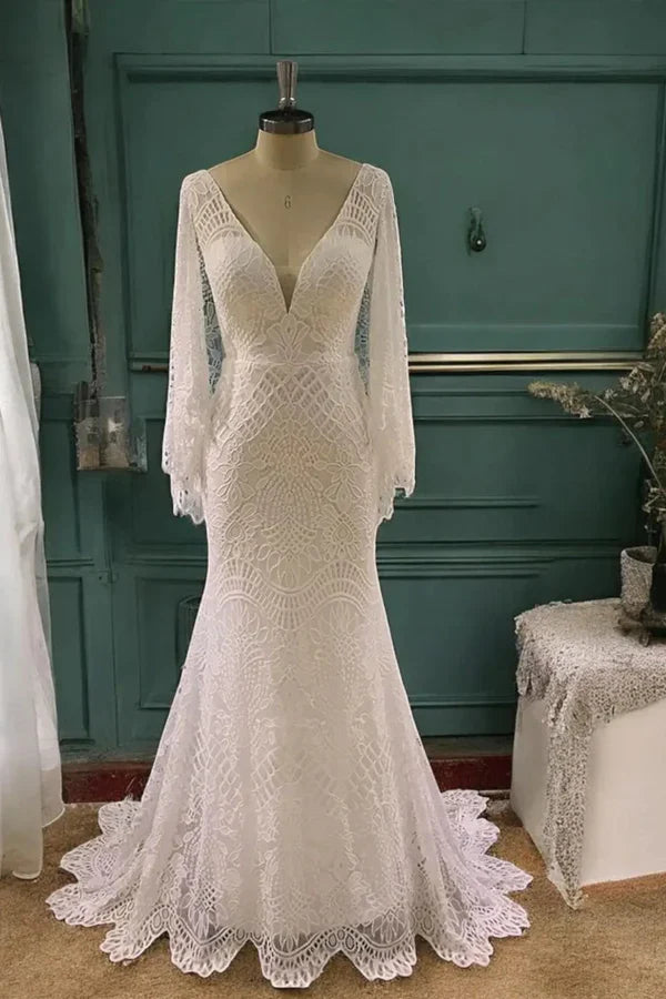 Mermaid Batwing Sleeves Boho Wedding Dress Elegant Wedding Dress